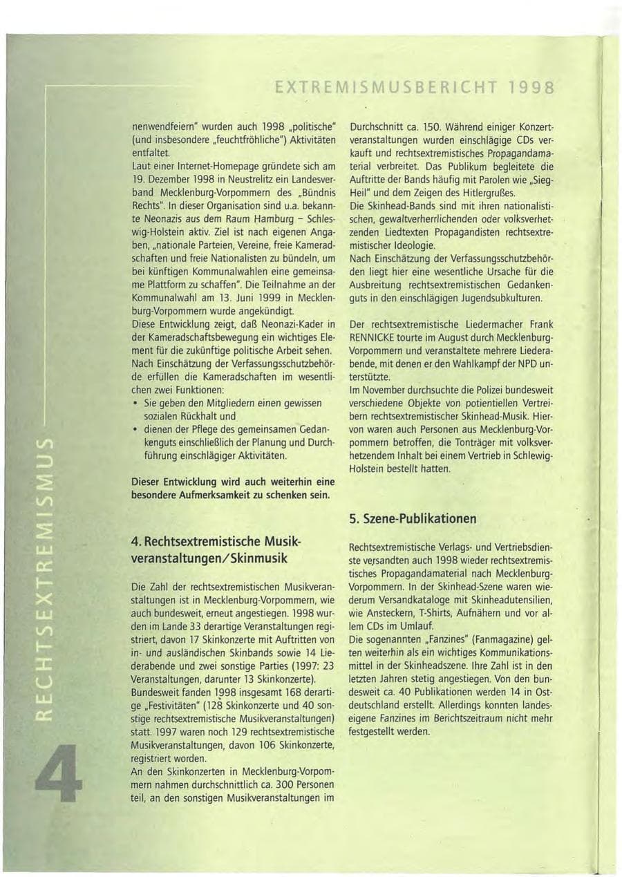 Seite 4 des Verfassungsschutzbericht 1998 Mecklenburg-Vorpommern