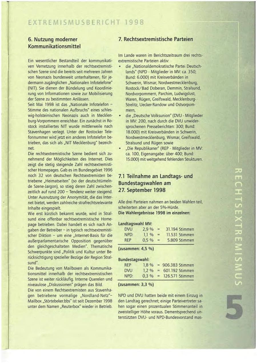 Seite 5 des Verfassungsschutzbericht 1998 Mecklenburg-Vorpommern