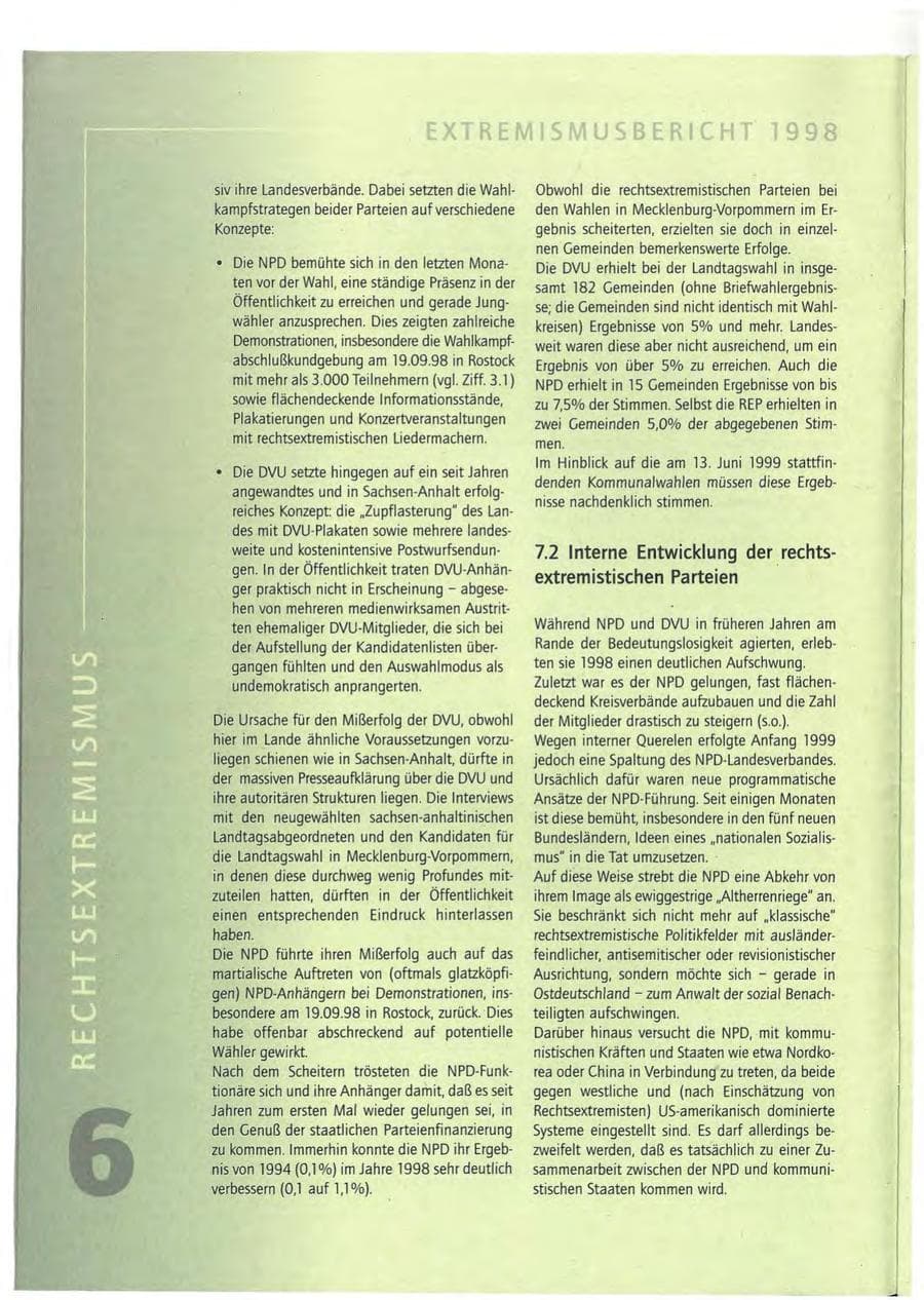 Seite 6 des Verfassungsschutzbericht 1998 Mecklenburg-Vorpommern