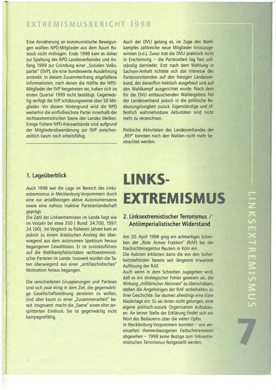 Seite 7 des Verfassungsschutzbericht 1998 Mecklenburg-Vorpommern