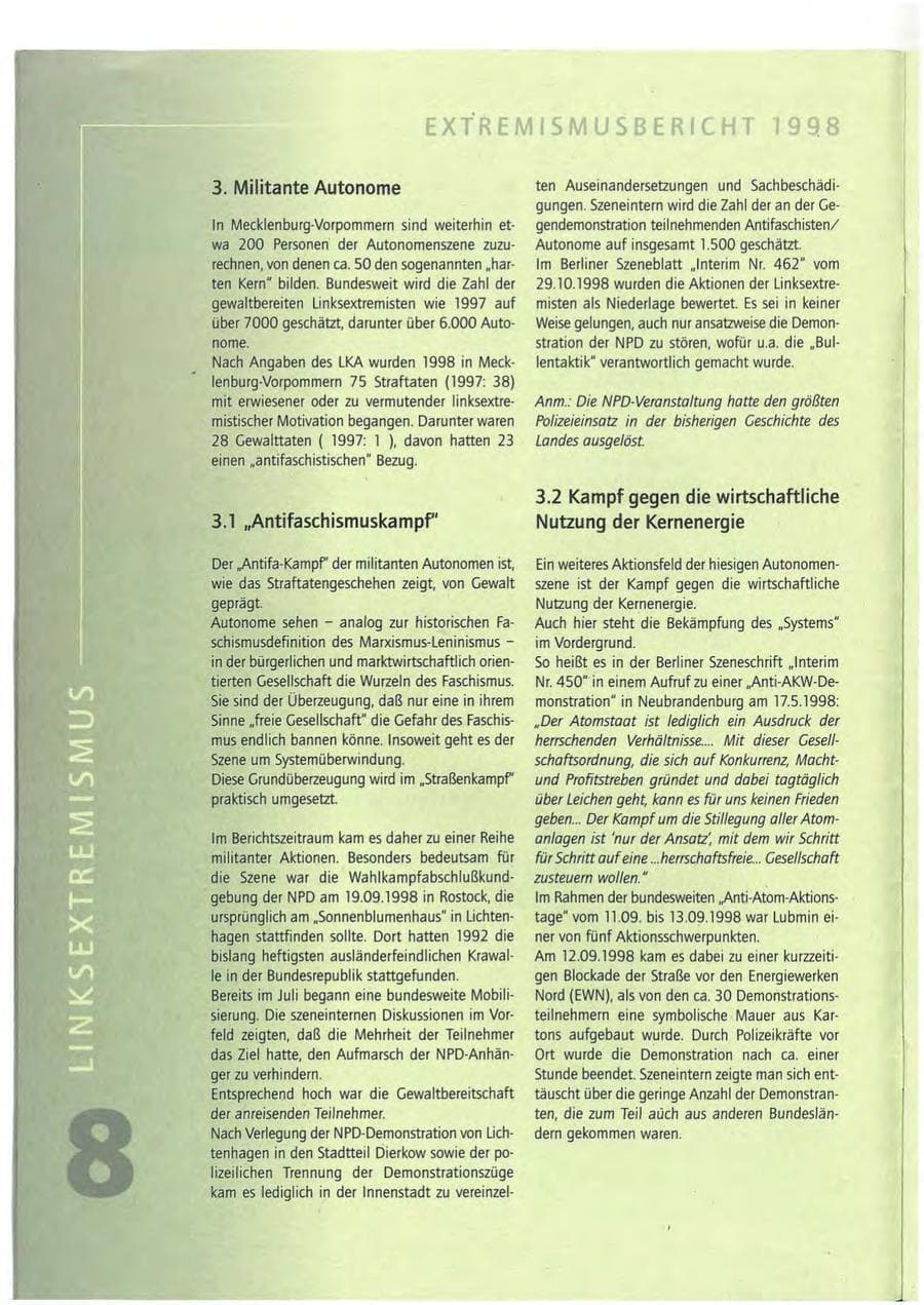 Seite 8 des Verfassungsschutzbericht 1998 Mecklenburg-Vorpommern