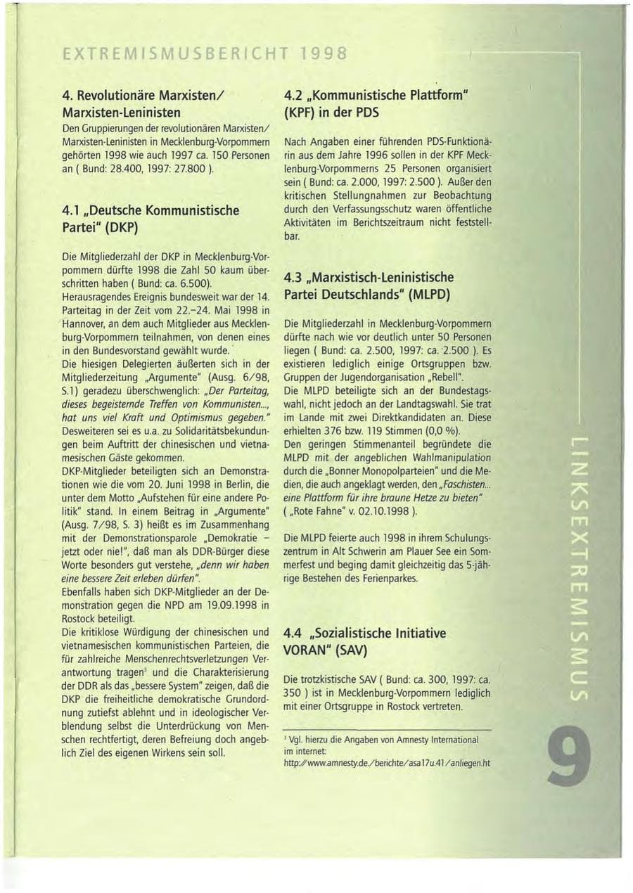 Seite 9 des Verfassungsschutzbericht 1998 Mecklenburg-Vorpommern