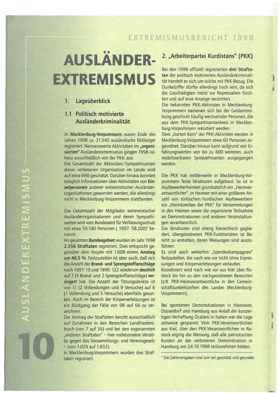 Seite 10 des Verfassungsschutzbericht 1998 Mecklenburg-Vorpommern