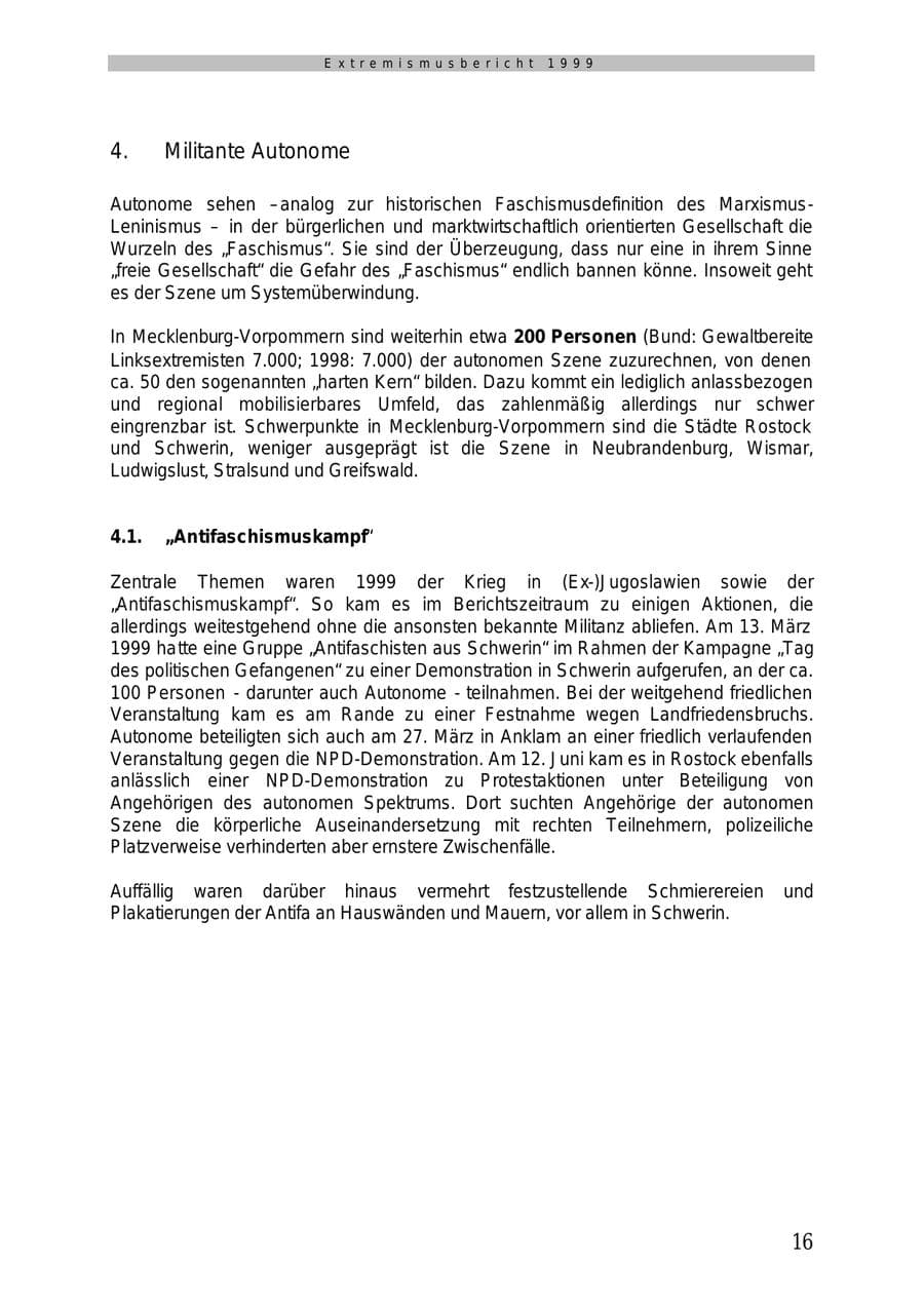 Seite 17 des Verfassungsschutzbericht 1999 Mecklenburg-Vorpommern
