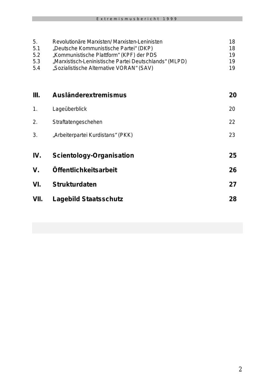 Seite 3 des Verfassungsschutzbericht 1999 Mecklenburg-Vorpommern