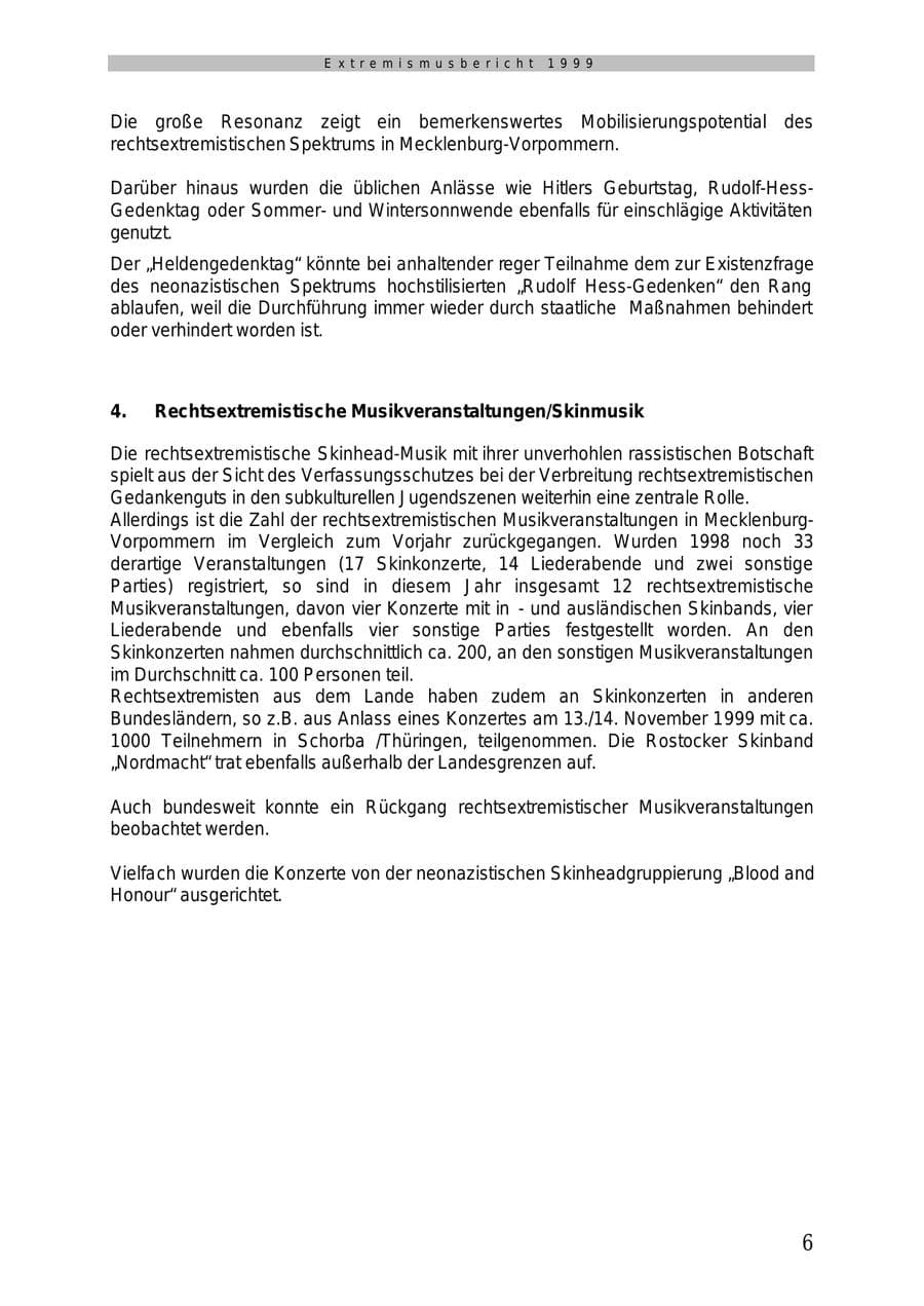 Seite 7 des Verfassungsschutzbericht 1999 Mecklenburg-Vorpommern