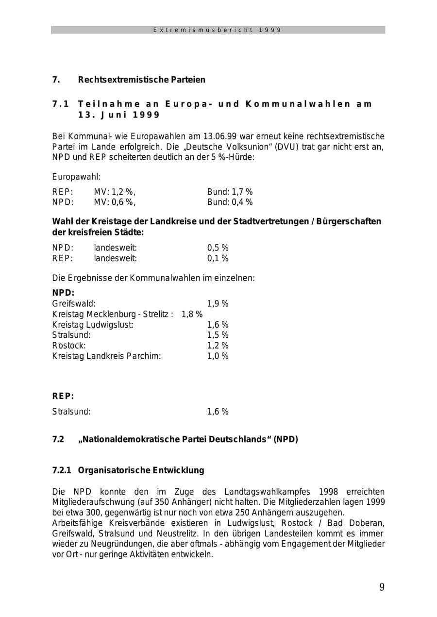 Seite 10 des Verfassungsschutzbericht 1999 Mecklenburg-Vorpommern