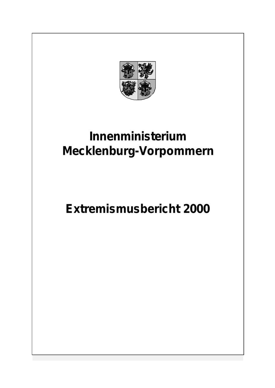 Seite 1 des Verfassungsschutzbericht 2000 Mecklenburg-Vorpommern