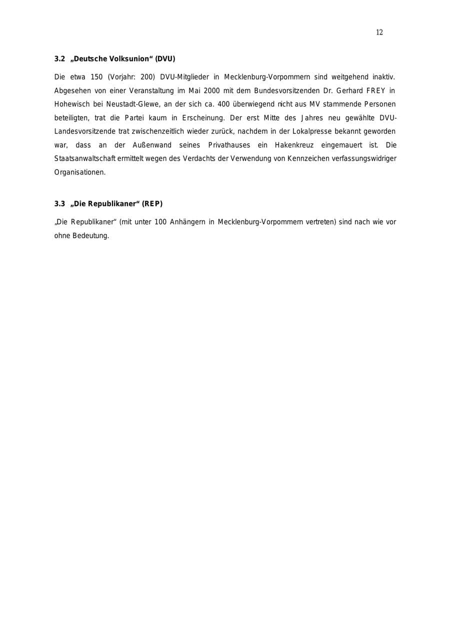 Seite 13 des Verfassungsschutzbericht 2000 Mecklenburg-Vorpommern