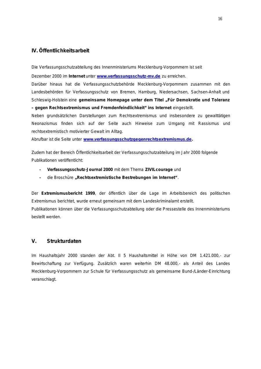 Seite 17 des Verfassungsschutzbericht 2000 Mecklenburg-Vorpommern