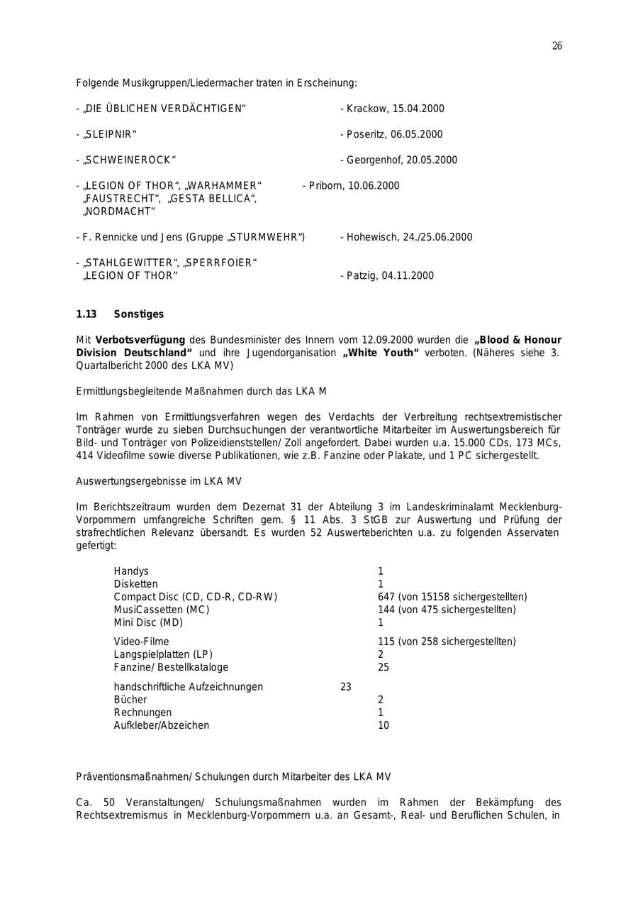Seite 27 des Verfassungsschutzbericht 2000 Mecklenburg-Vorpommern