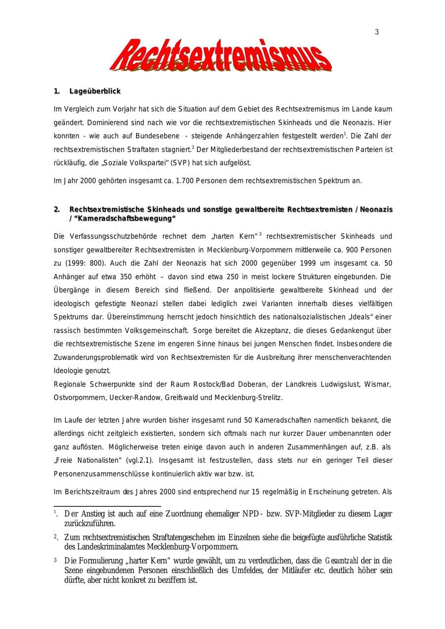 Seite 4 des Verfassungsschutzbericht 2000 Mecklenburg-Vorpommern
