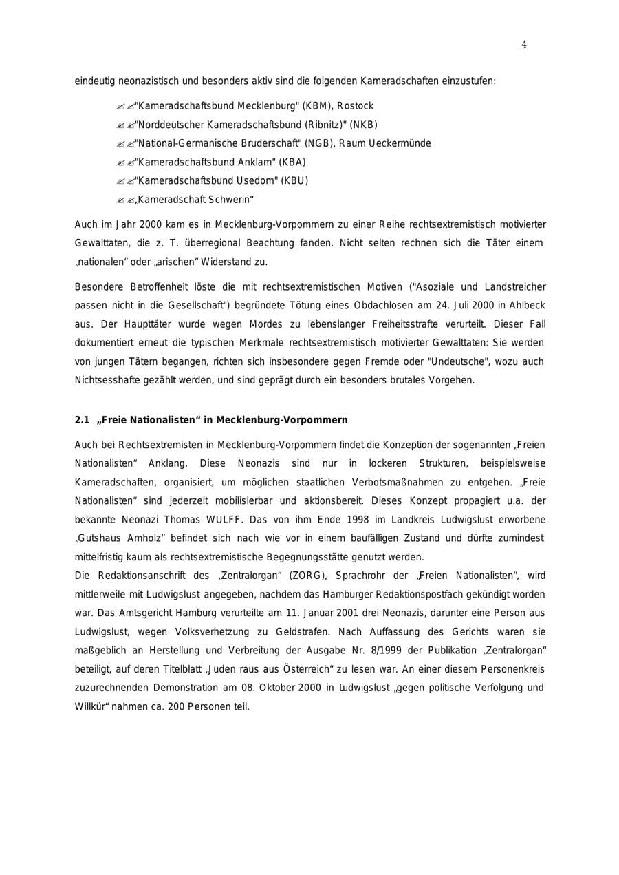 Seite 5 des Verfassungsschutzbericht 2000 Mecklenburg-Vorpommern