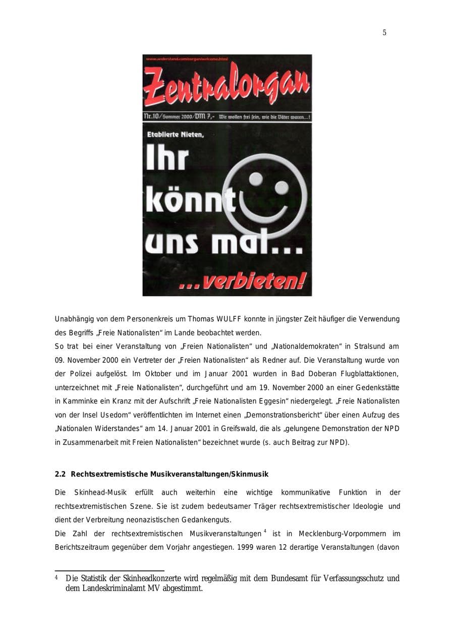 Seite 6 des Verfassungsschutzbericht 2000 Mecklenburg-Vorpommern