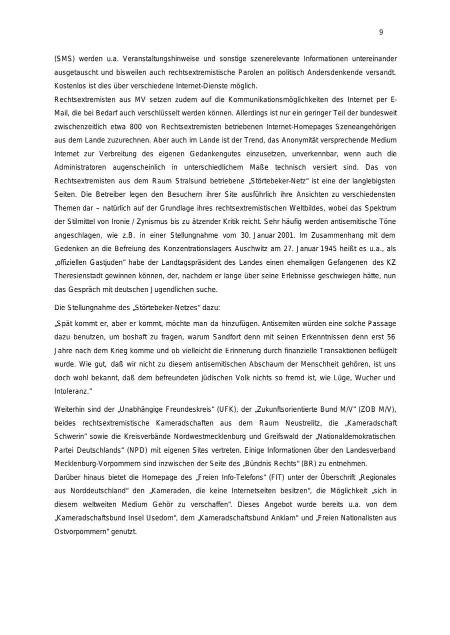 Seite 10 des Verfassungsschutzbericht 2000 Mecklenburg-Vorpommern