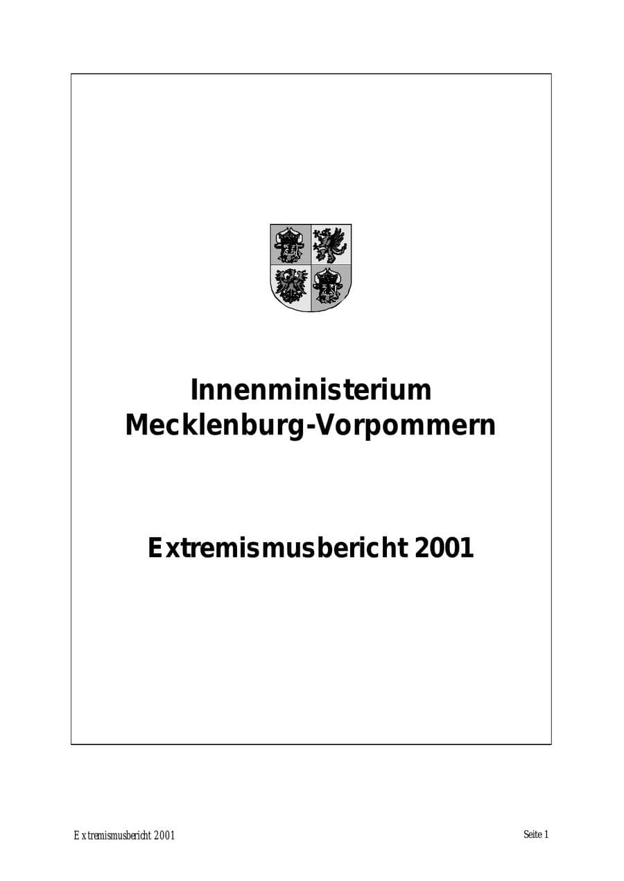 Seite 1 des Verfassungsschutzbericht 2001 Mecklenburg-Vorpommern