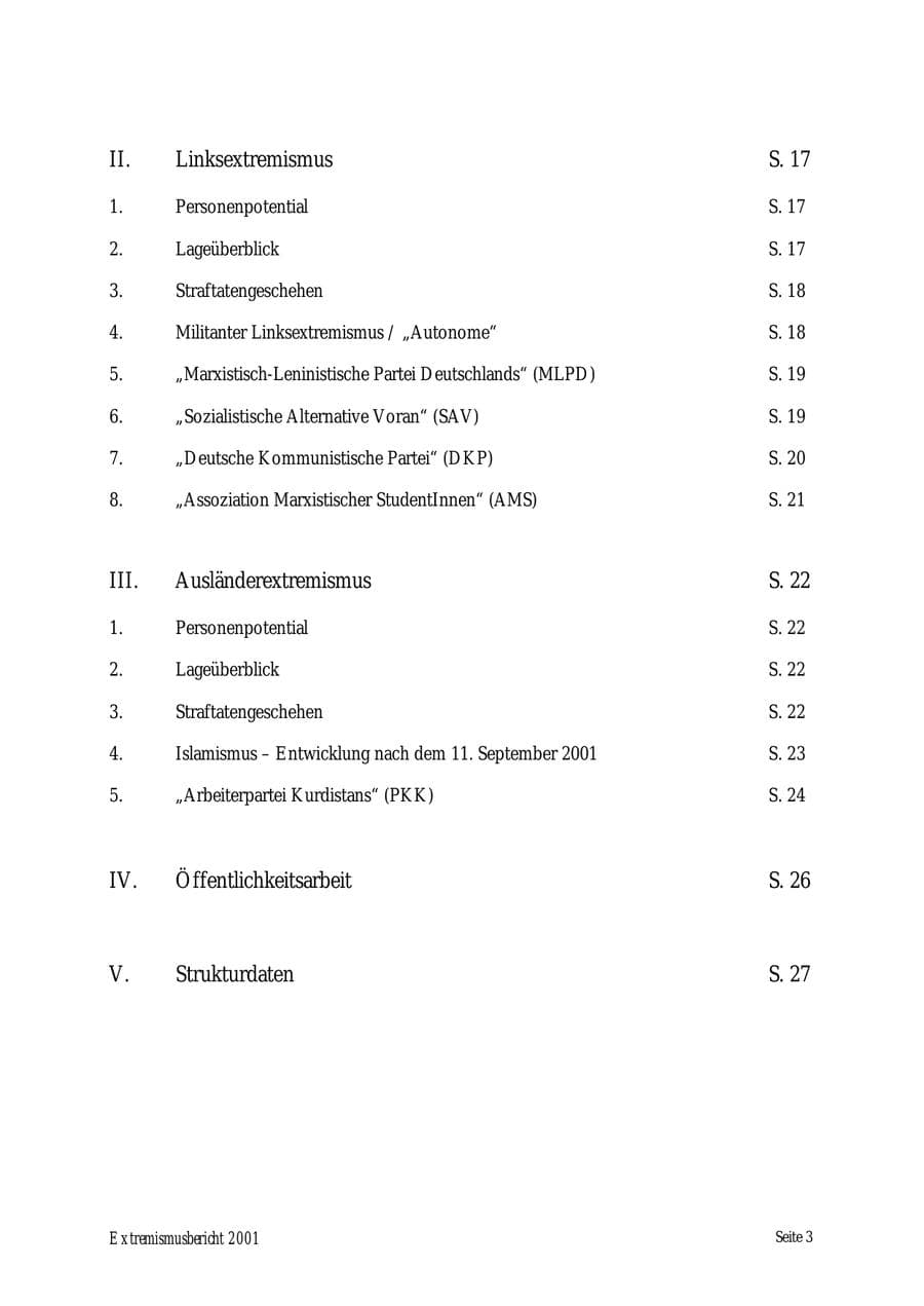 Seite 3 des Verfassungsschutzbericht 2001 Mecklenburg-Vorpommern