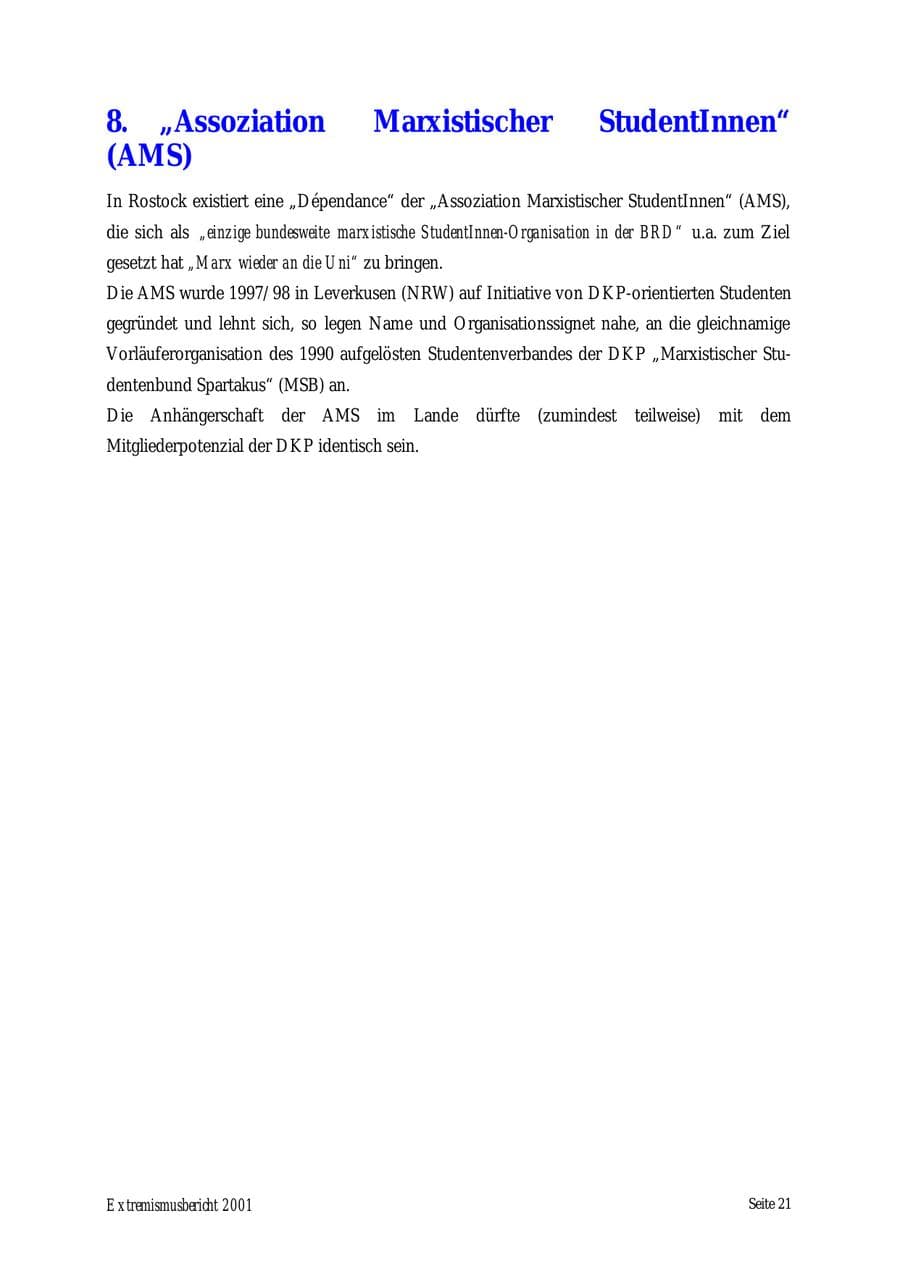 Seite 21 des Verfassungsschutzbericht 2001 Mecklenburg-Vorpommern