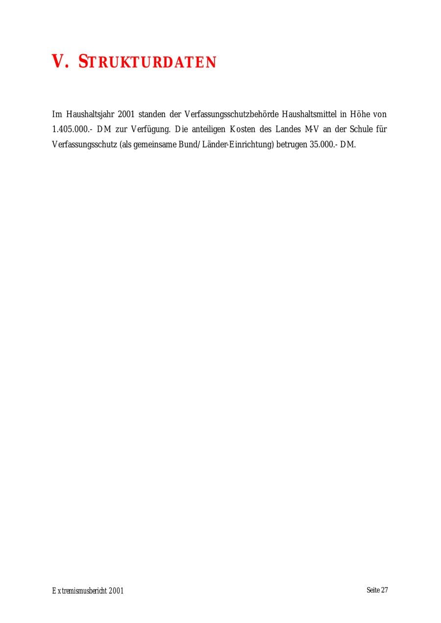 Seite 27 des Verfassungsschutzbericht 2001 Mecklenburg-Vorpommern