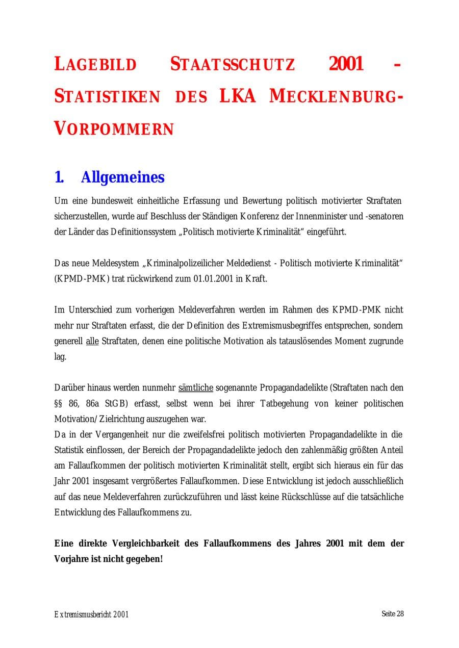 Seite 28 des Verfassungsschutzbericht 2001 Mecklenburg-Vorpommern