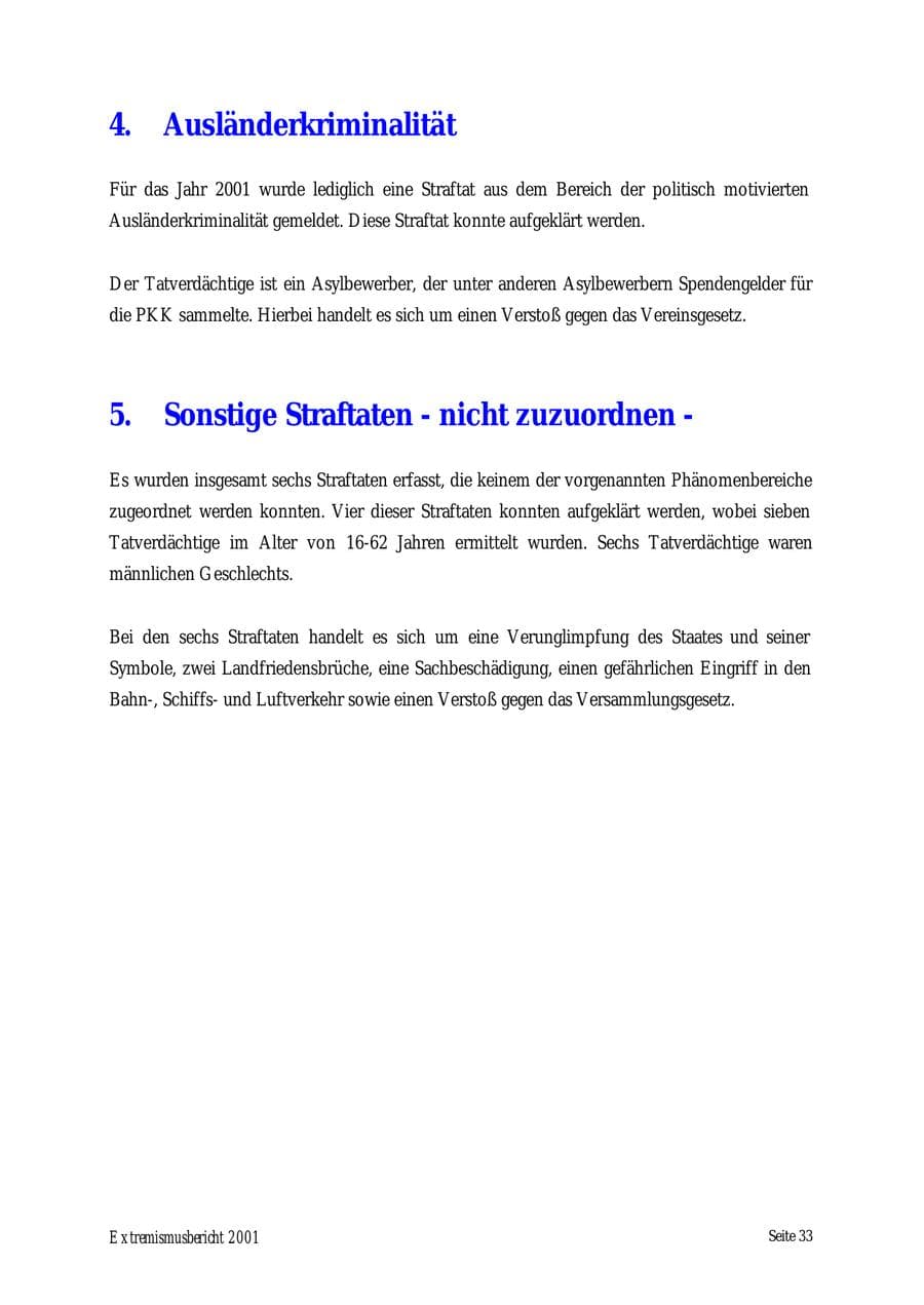Seite 33 des Verfassungsschutzbericht 2001 Mecklenburg-Vorpommern