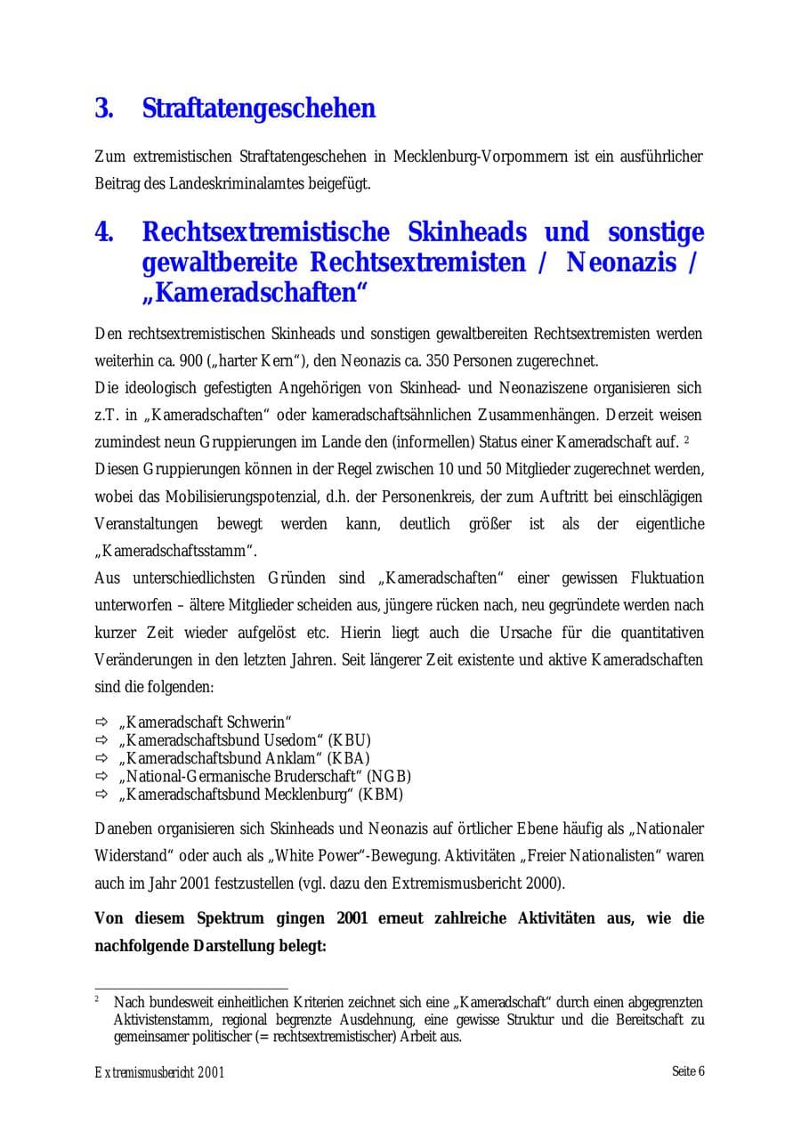 Seite 6 des Verfassungsschutzbericht 2001 Mecklenburg-Vorpommern