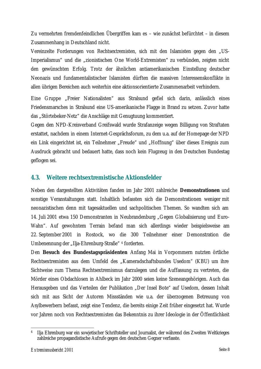 Seite 8 des Verfassungsschutzbericht 2001 Mecklenburg-Vorpommern