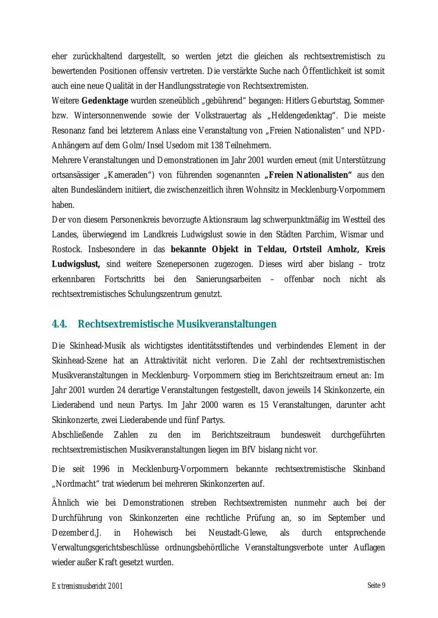 Seite 9 des Verfassungsschutzbericht 2001 Mecklenburg-Vorpommern