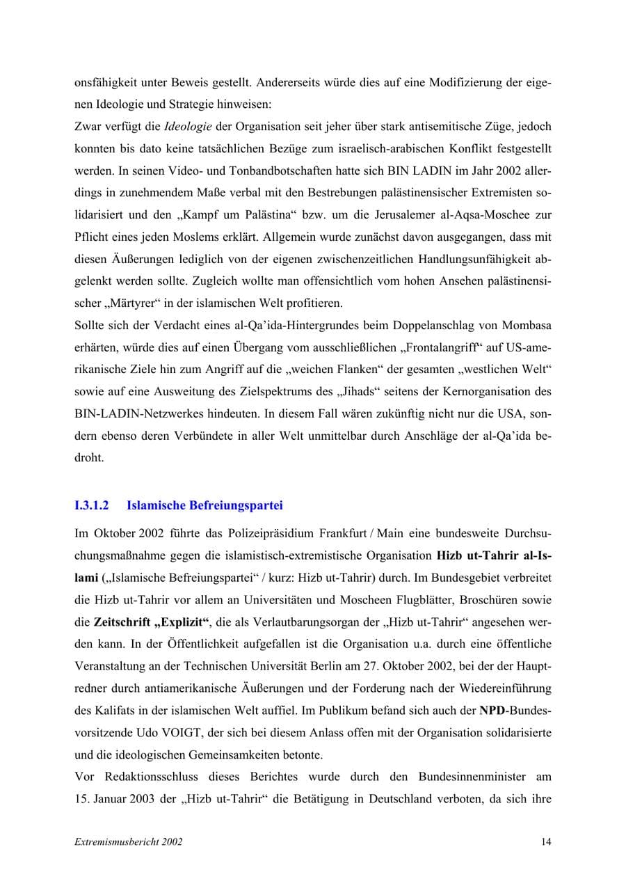 Seite 14 des Verfassungsschutzbericht 2002 Mecklenburg-Vorpommern