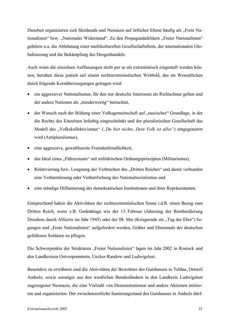 Seite 21 des Verfassungsschutzbericht 2002 Mecklenburg-Vorpommern