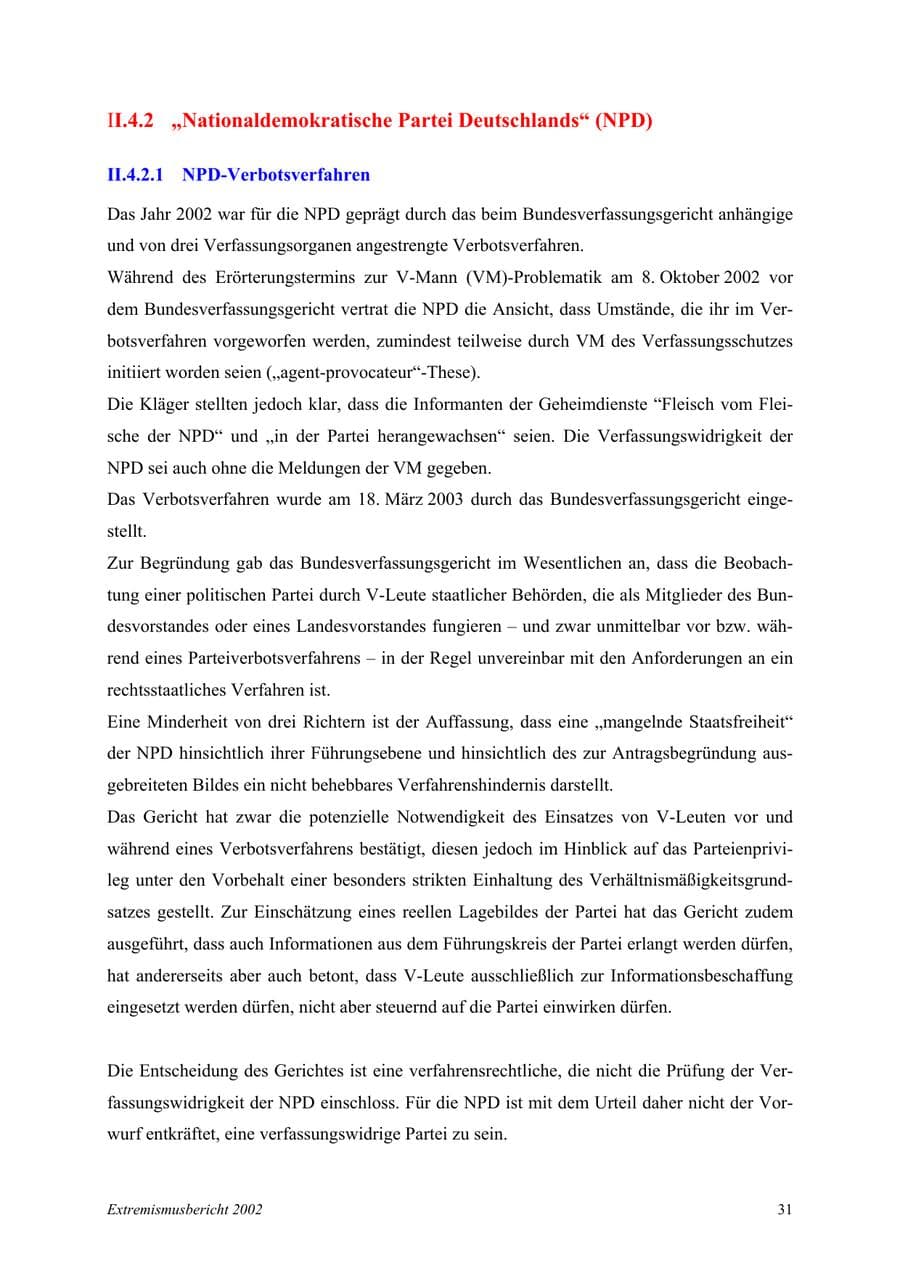 Seite 31 des Verfassungsschutzbericht 2002 Mecklenburg-Vorpommern