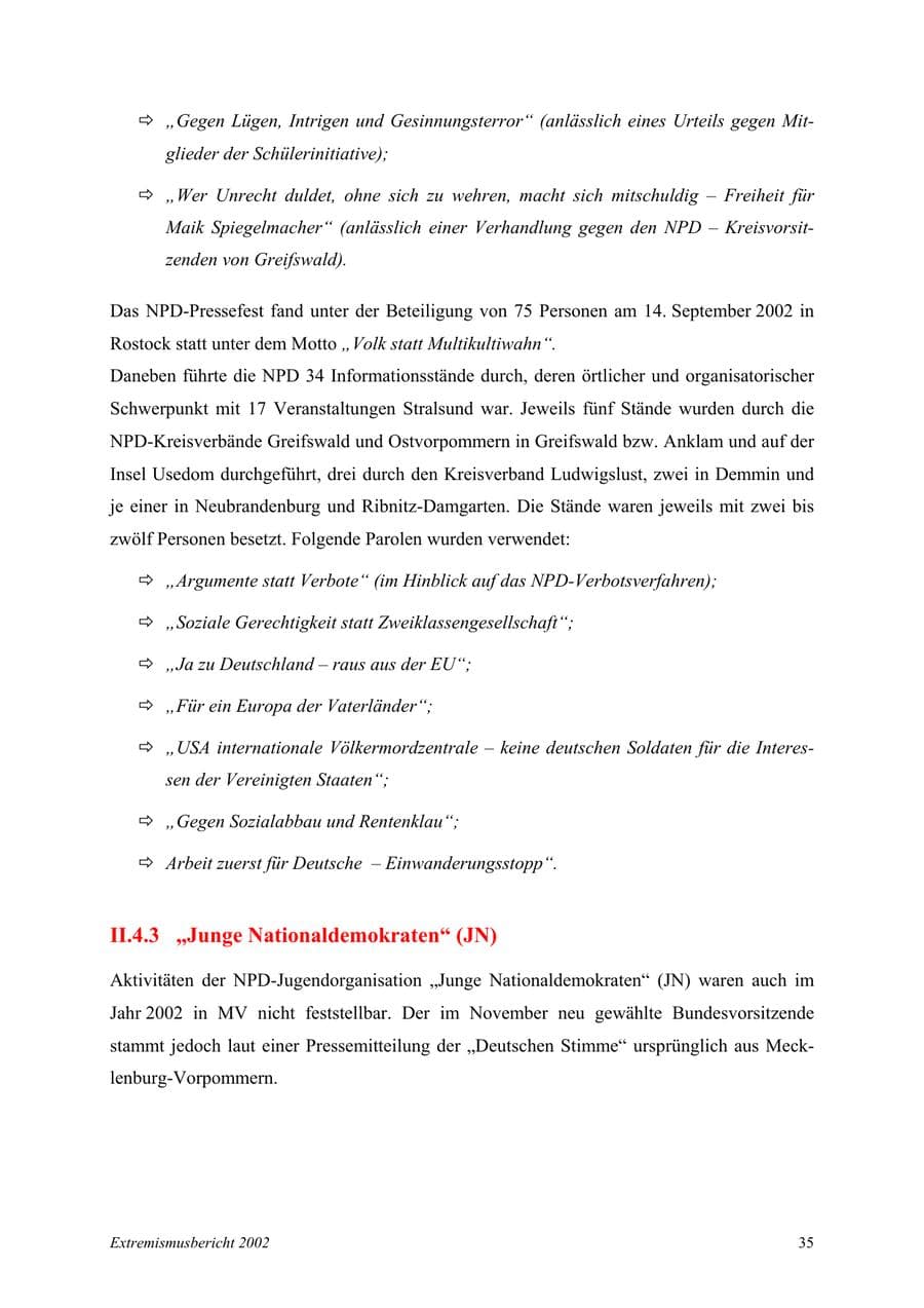 Seite 35 des Verfassungsschutzbericht 2002 Mecklenburg-Vorpommern