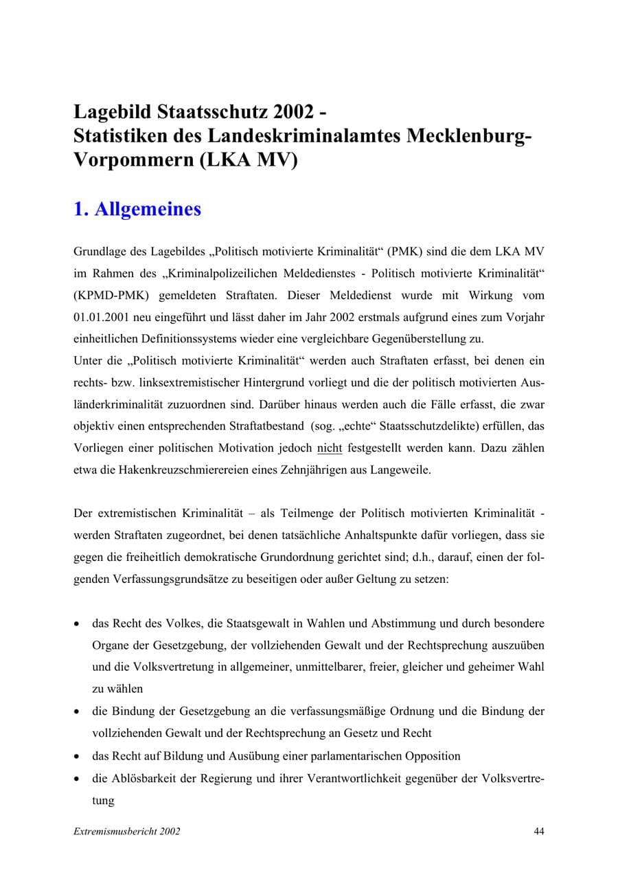 Seite 44 des Verfassungsschutzbericht 2002 Mecklenburg-Vorpommern
