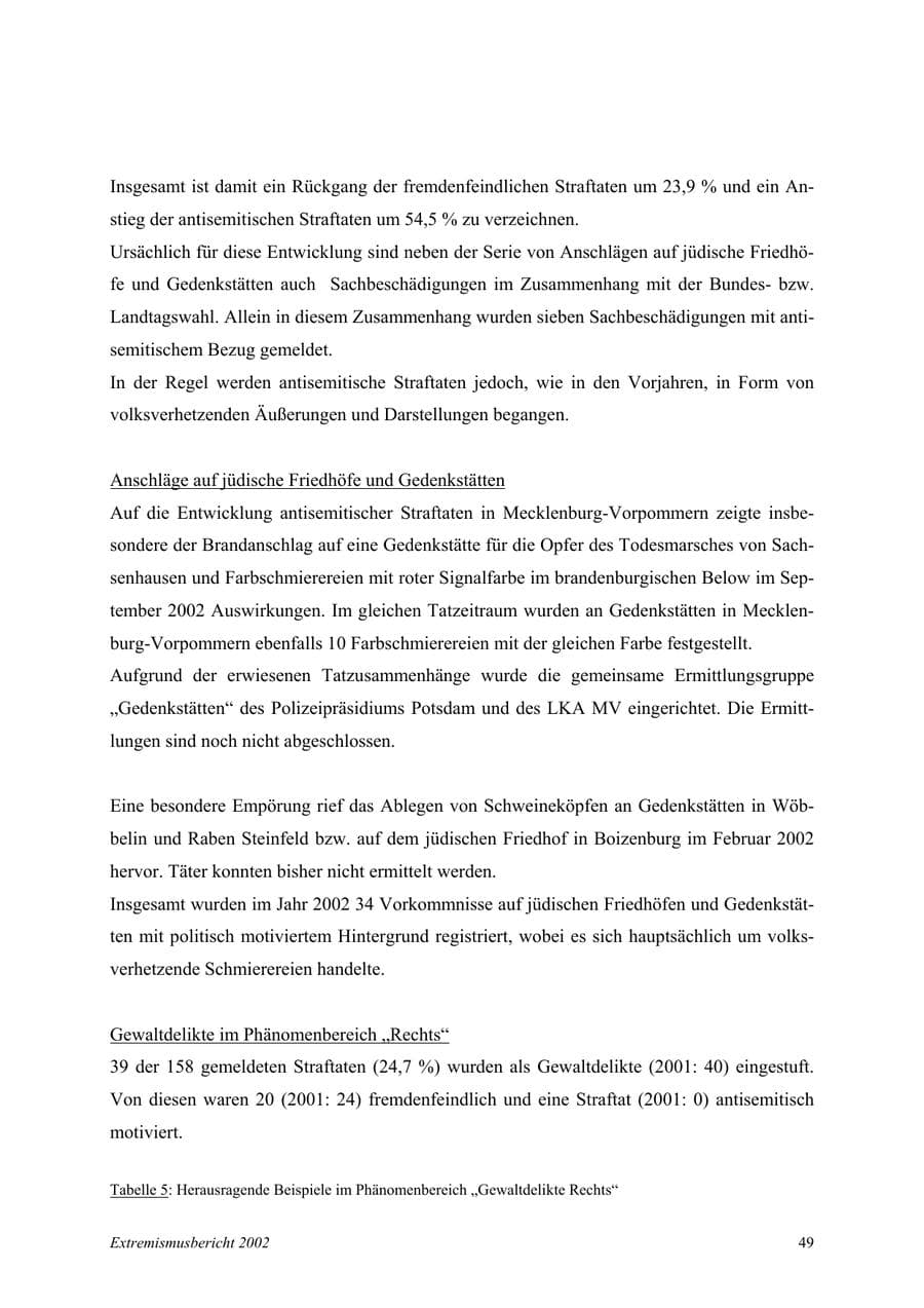 Seite 49 des Verfassungsschutzbericht 2002 Mecklenburg-Vorpommern