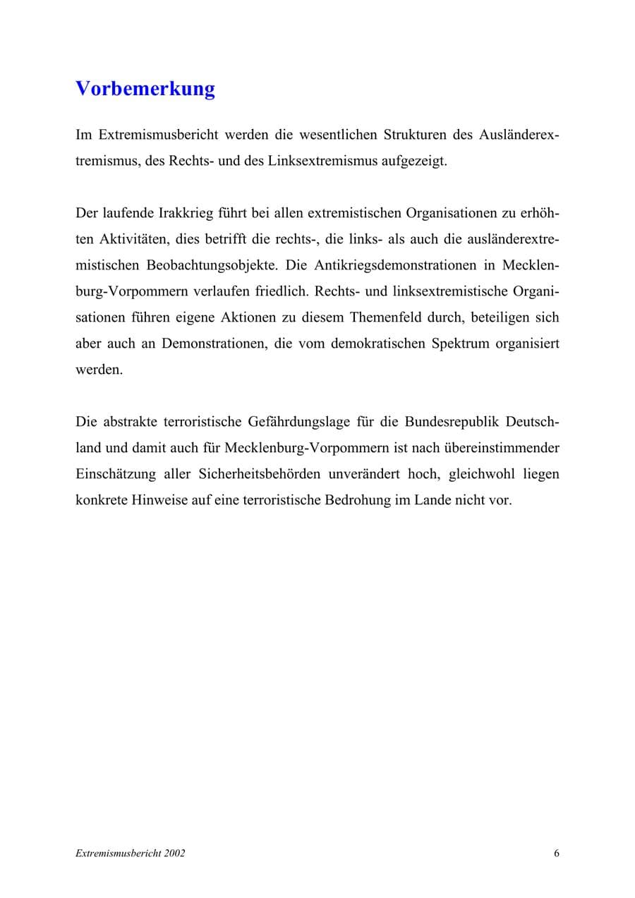 Seite 6 des Verfassungsschutzbericht 2002 Mecklenburg-Vorpommern