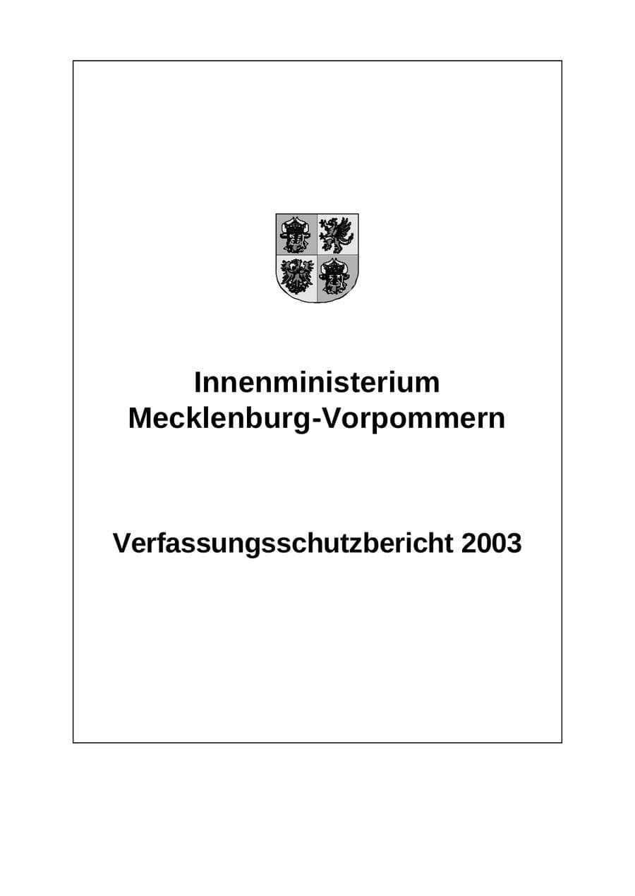 Seite 1 des Verfassungsschutzbericht 2003 Mecklenburg-Vorpommern
