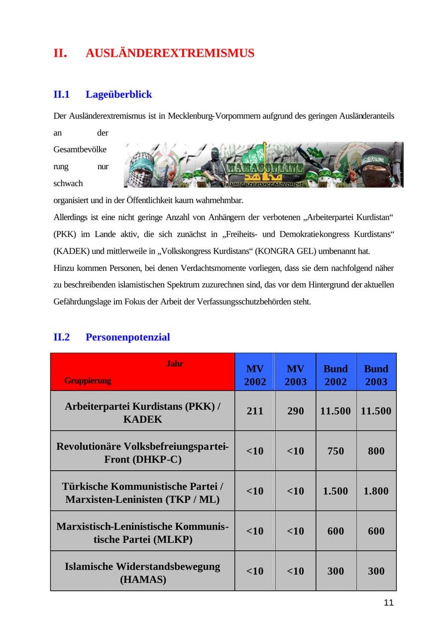 Seite 11 des Verfassungsschutzbericht 2003 Mecklenburg-Vorpommern