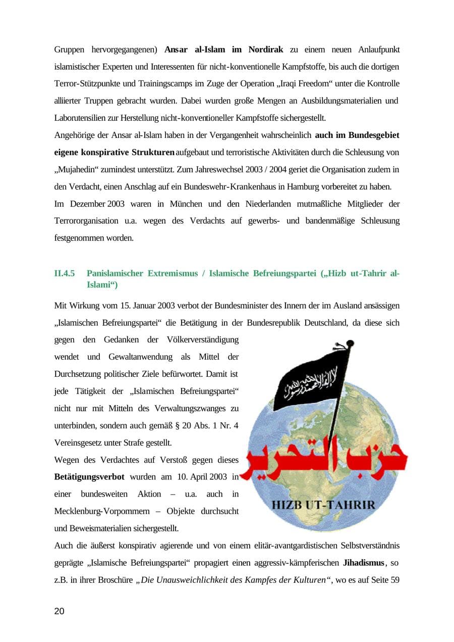 Seite 20 des Verfassungsschutzbericht 2003 Mecklenburg-Vorpommern