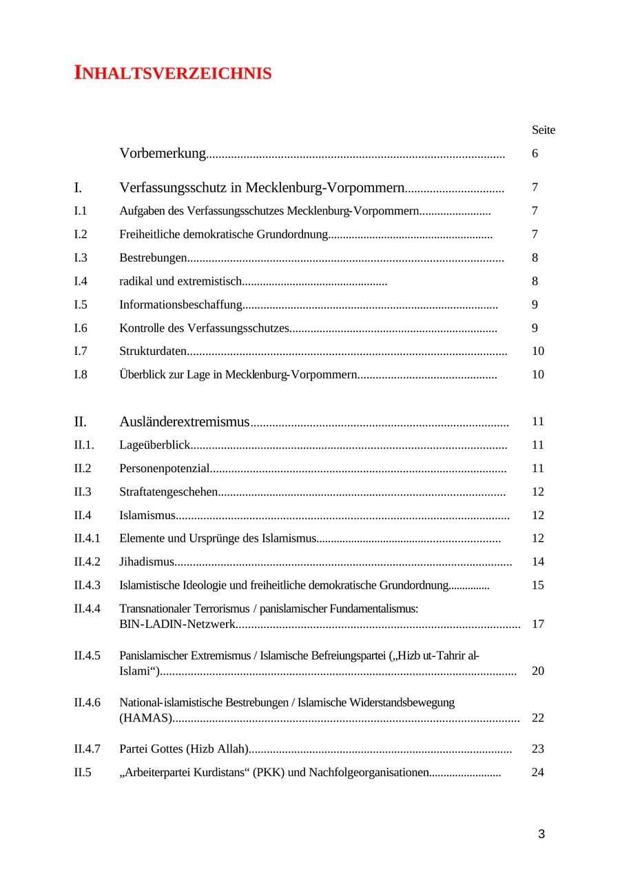 Seite 3 des Verfassungsschutzbericht 2003 Mecklenburg-Vorpommern