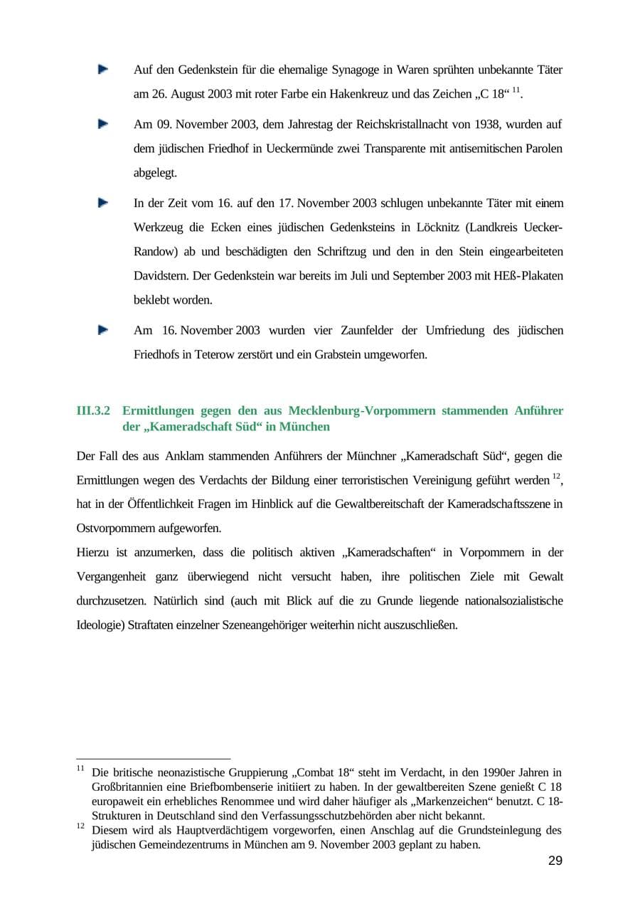 Seite 29 des Verfassungsschutzbericht 2003 Mecklenburg-Vorpommern
