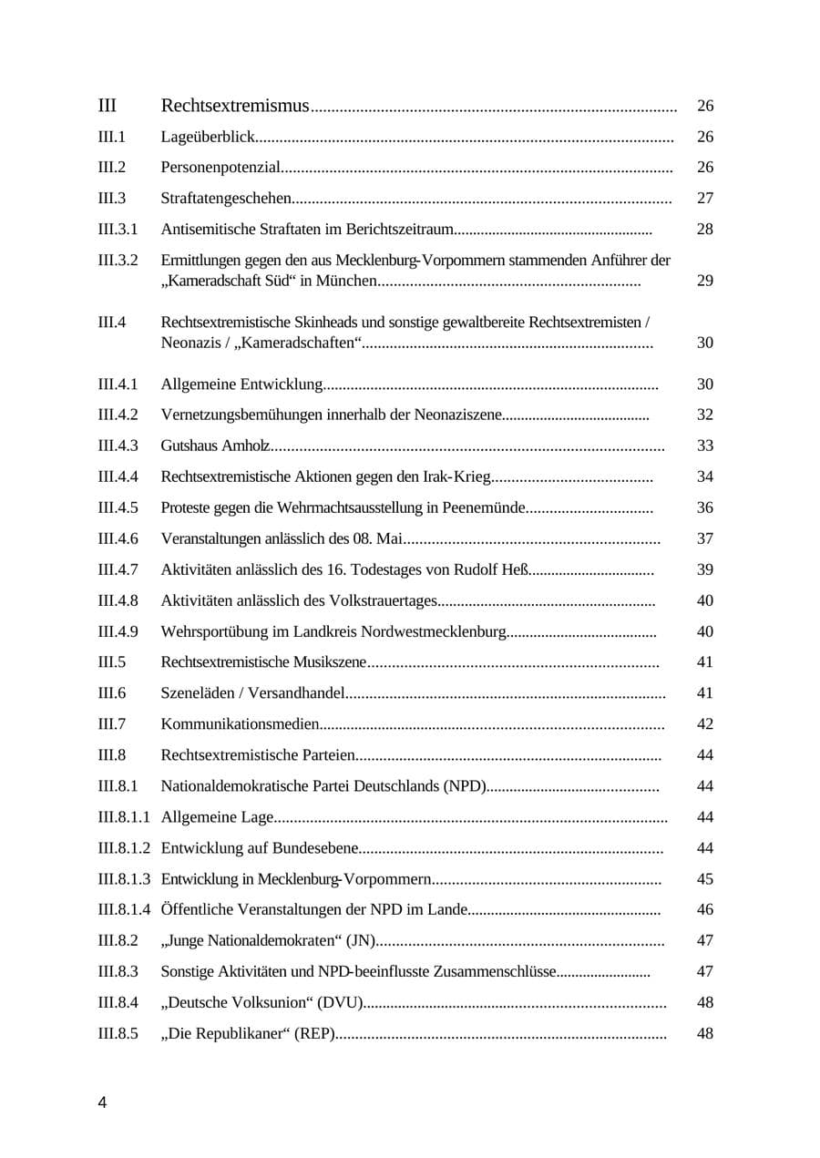 Seite 4 des Verfassungsschutzbericht 2003 Mecklenburg-Vorpommern