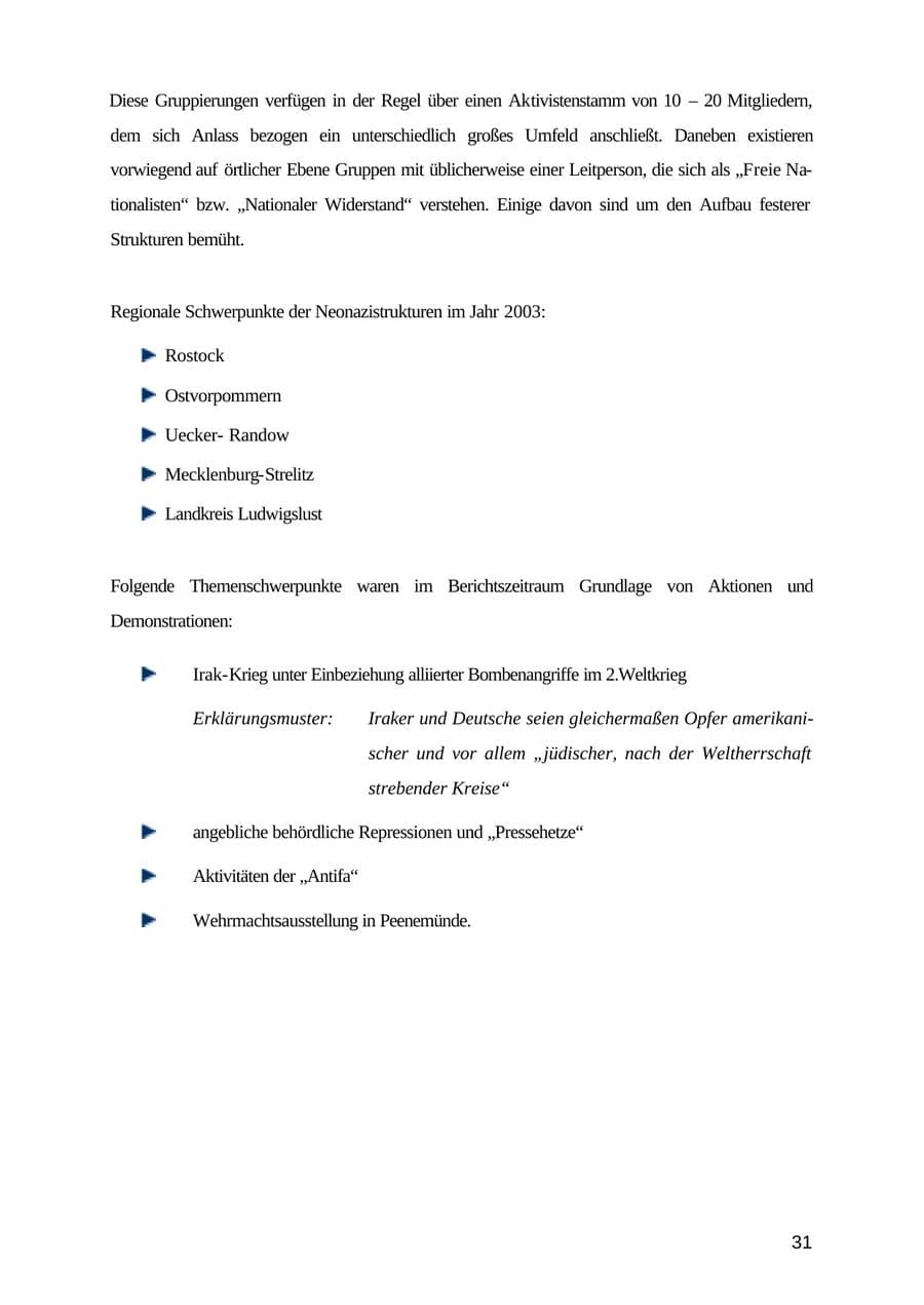 Seite 31 des Verfassungsschutzbericht 2003 Mecklenburg-Vorpommern