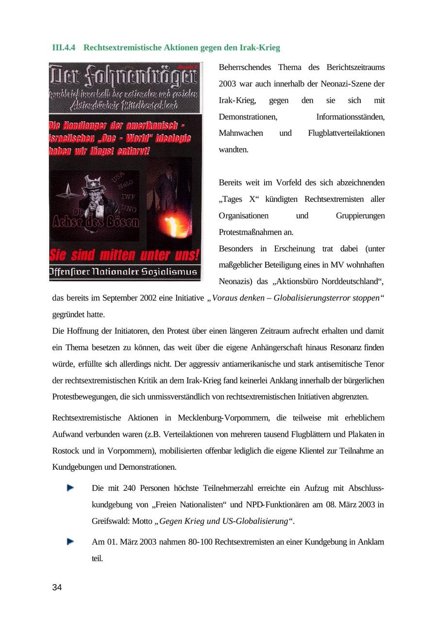 Seite 34 des Verfassungsschutzbericht 2003 Mecklenburg-Vorpommern