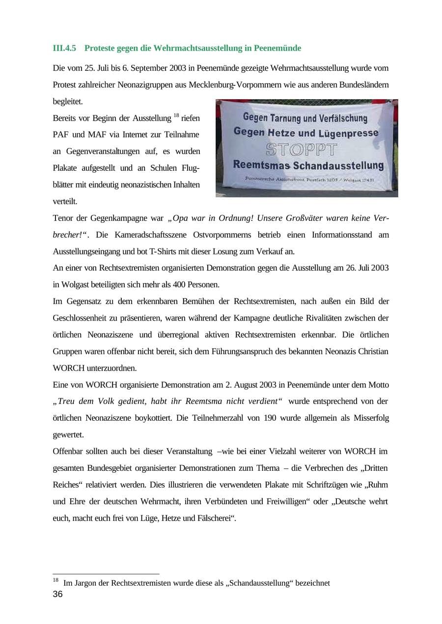 Seite 36 des Verfassungsschutzbericht 2003 Mecklenburg-Vorpommern