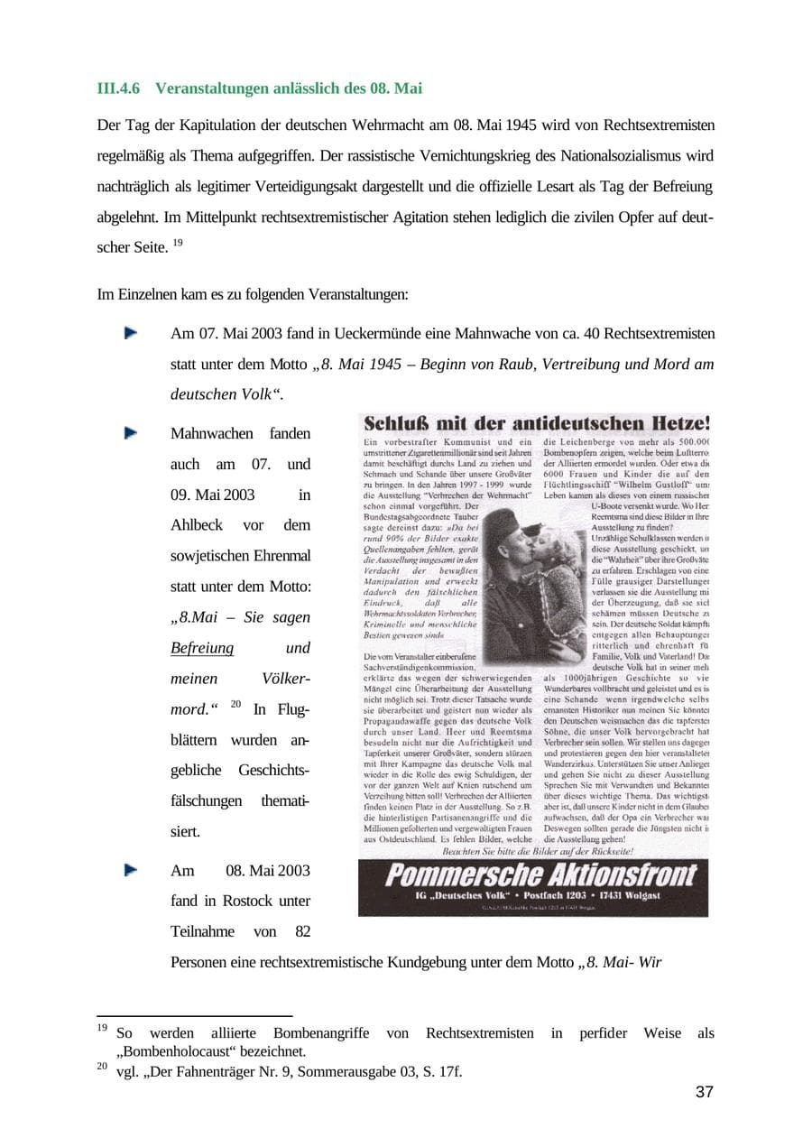 Seite 37 des Verfassungsschutzbericht 2003 Mecklenburg-Vorpommern