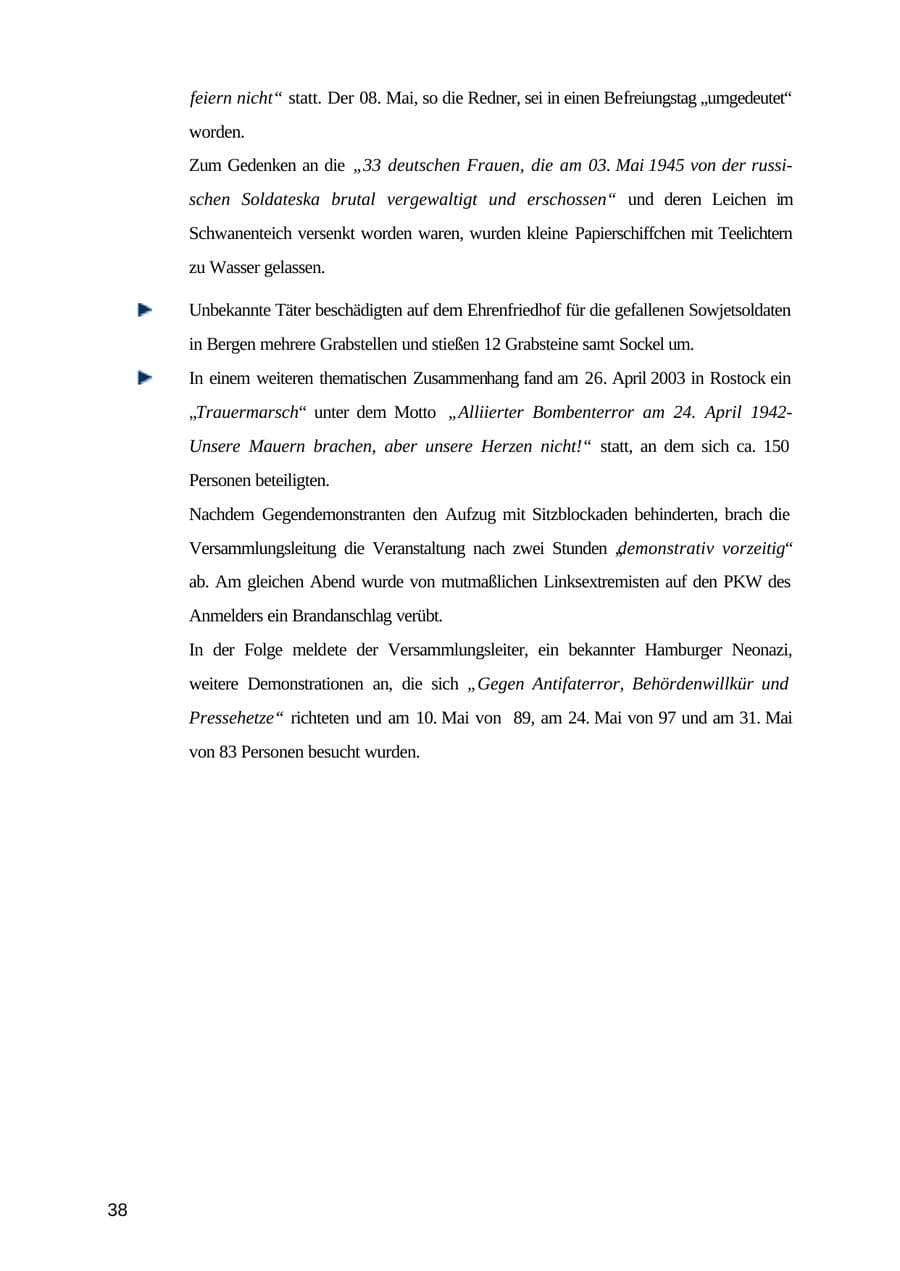 Seite 38 des Verfassungsschutzbericht 2003 Mecklenburg-Vorpommern