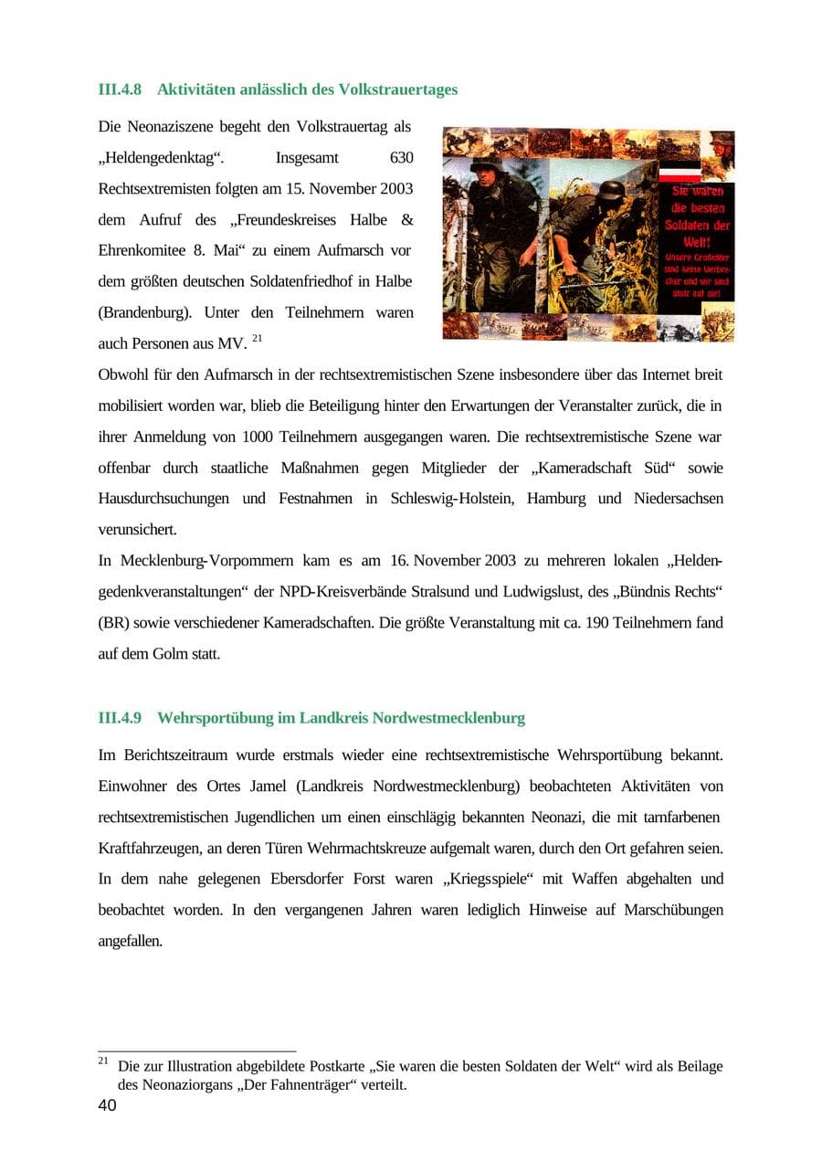 Seite 40 des Verfassungsschutzbericht 2003 Mecklenburg-Vorpommern