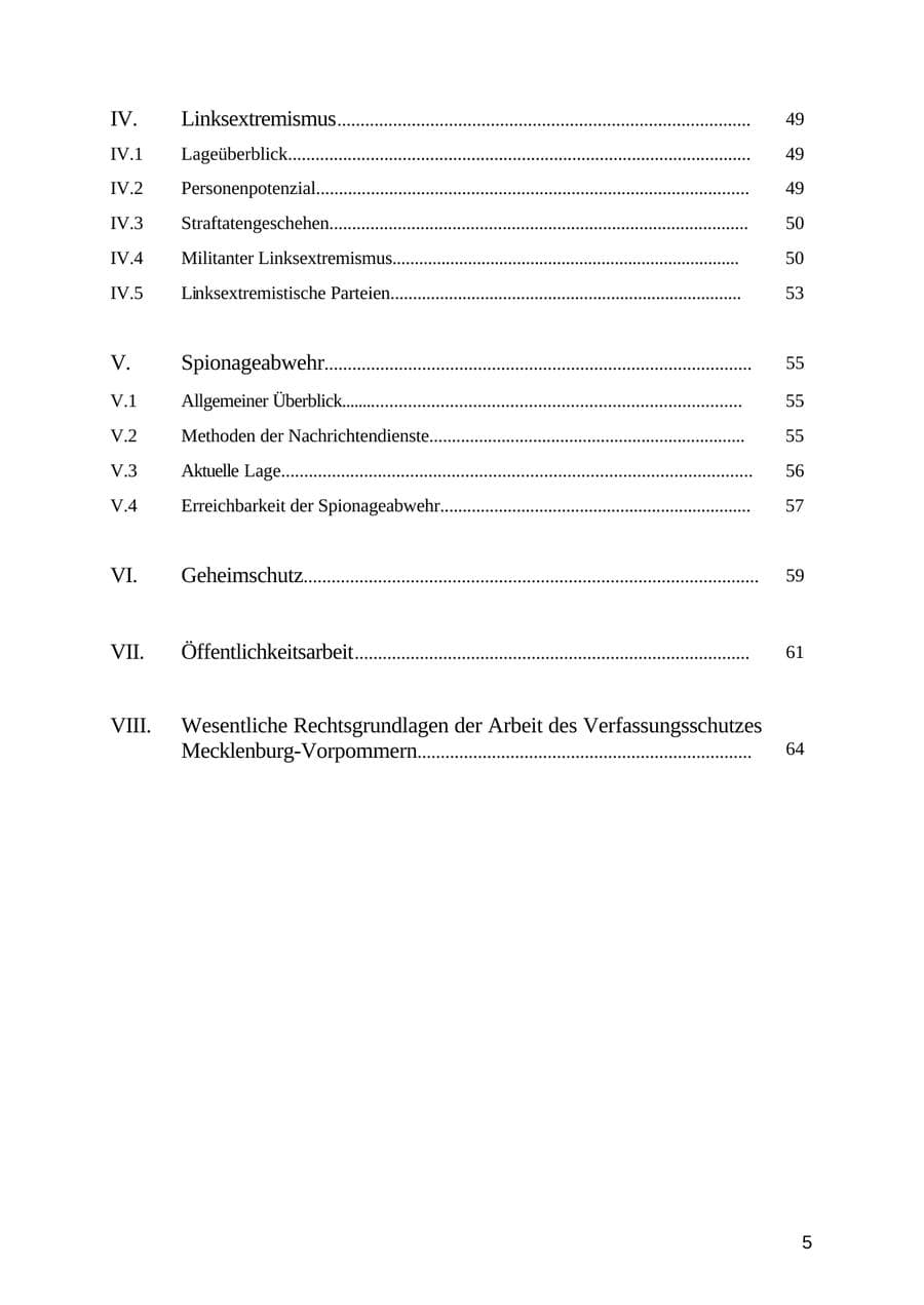 Seite 5 des Verfassungsschutzbericht 2003 Mecklenburg-Vorpommern
