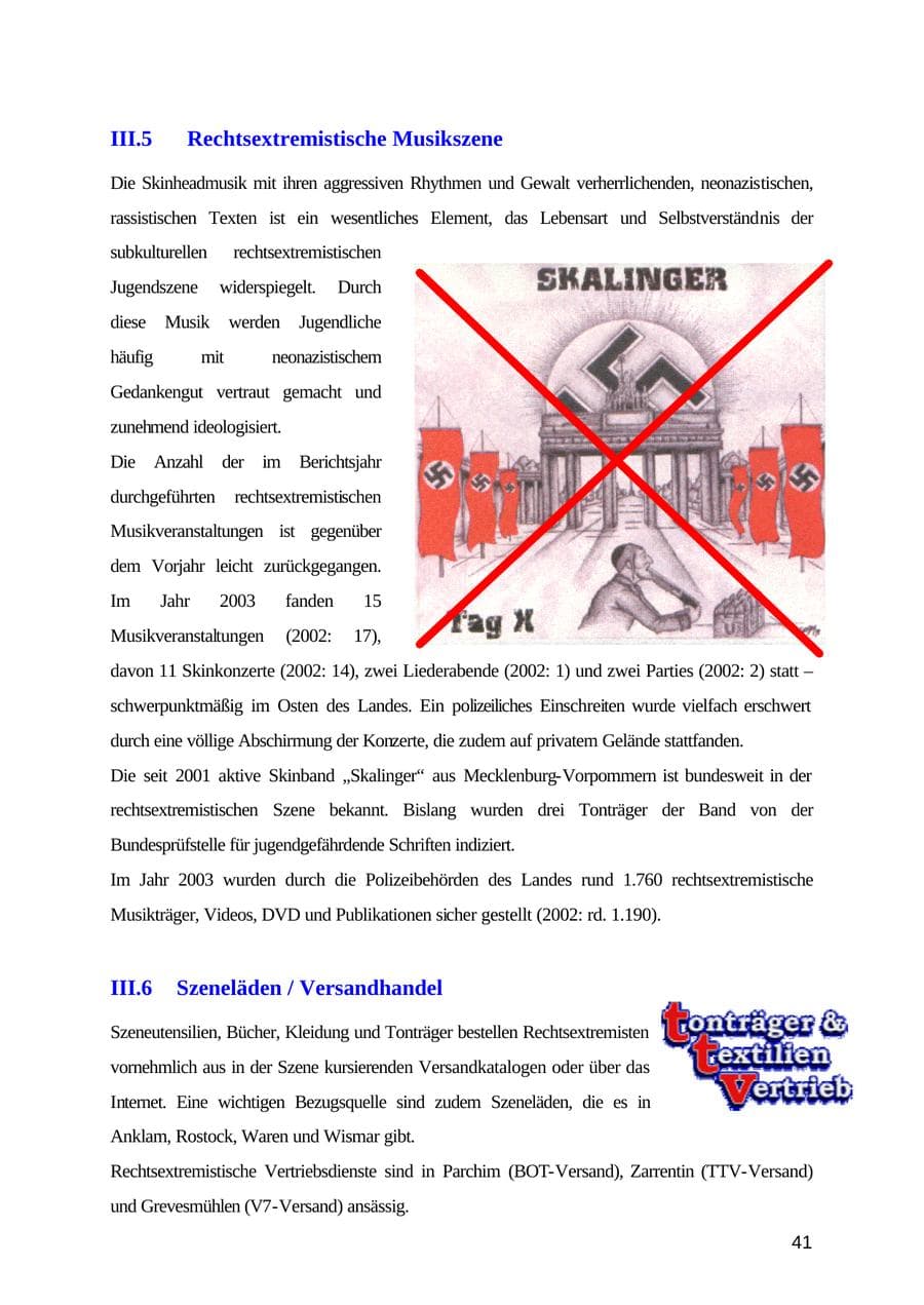 Seite 41 des Verfassungsschutzbericht 2003 Mecklenburg-Vorpommern