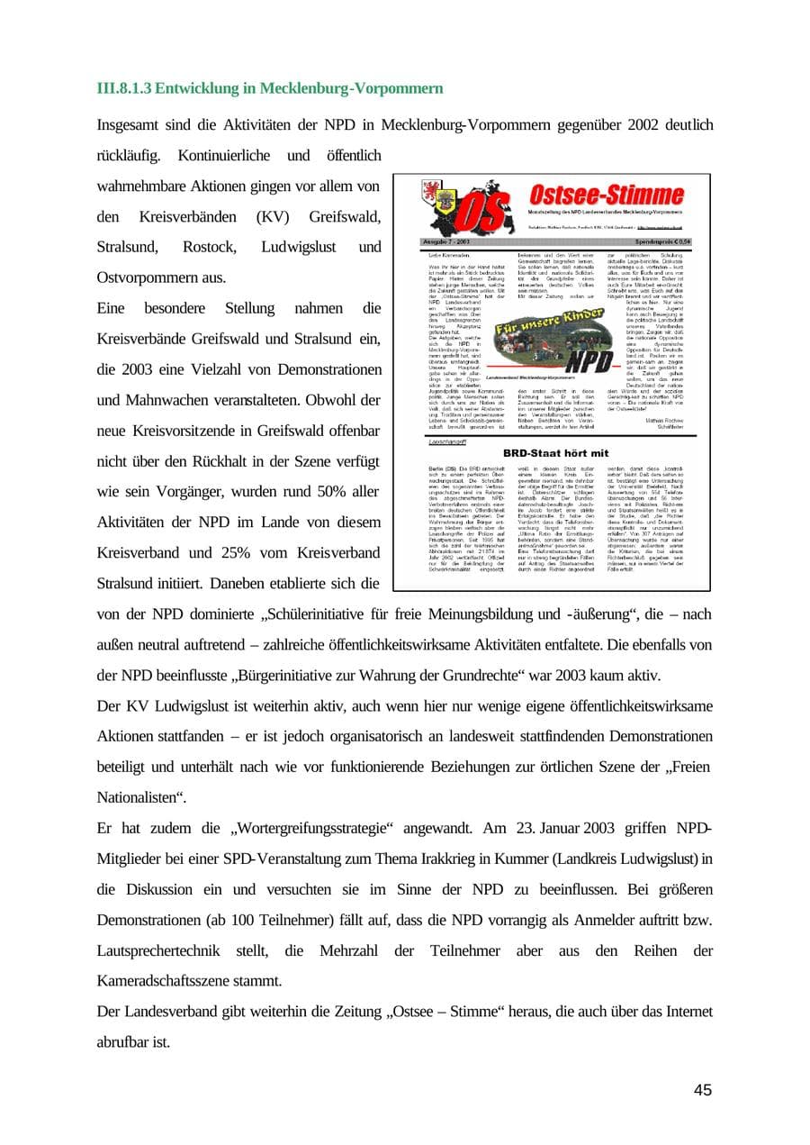 Seite 45 des Verfassungsschutzbericht 2003 Mecklenburg-Vorpommern